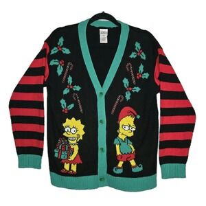 The Simpsons Ugly Christmas Sweater Cardigan Unisex Medium Vintage Y2K Bart